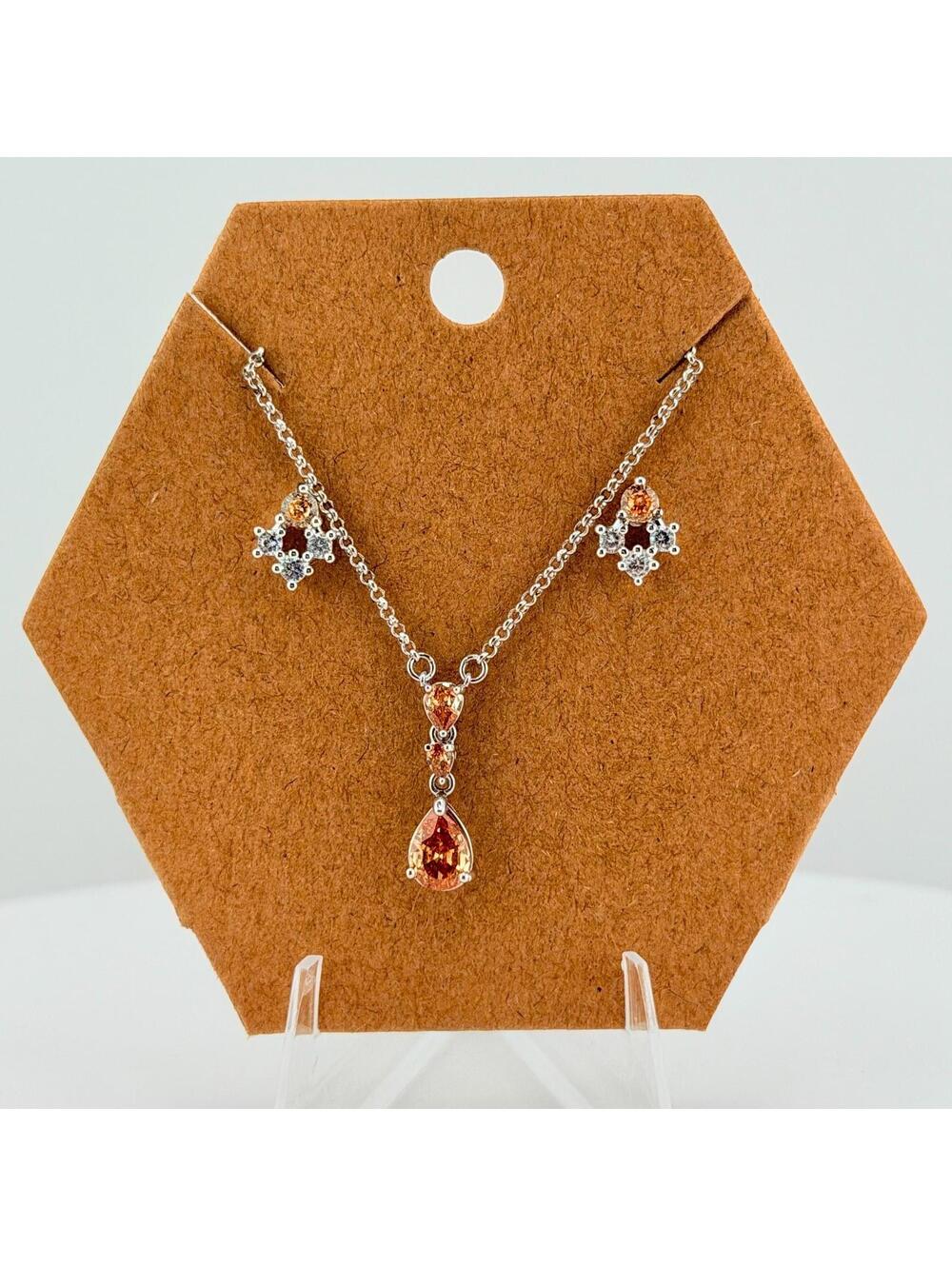 Bomb Party - Curated Necklace & Earrings Set - Smokey Topaz, Rhodium, CZ